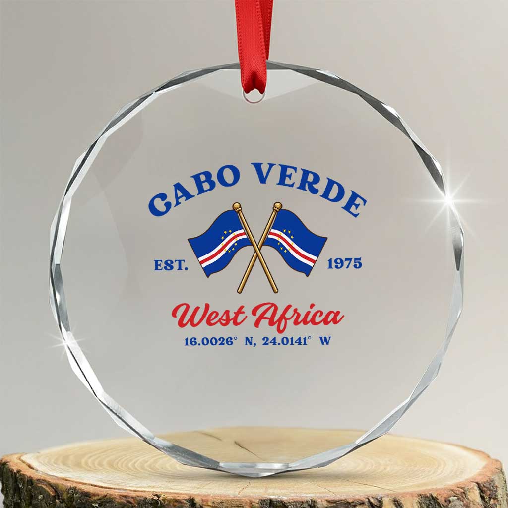 Cabo Verde West Africa Crossed Flags Crystal Glass Ornament Cape Verde Est 1975 Retro National Pride TS02 Transparent Glass 3'' Circle Print Your Wear