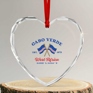 Cabo Verde West Africa Crossed Flags Heart Crystal Glass Ornament Cape Verde Est 1975 Retro National Pride