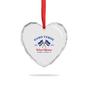 Cabo Verde West Africa Crossed Flags Heart Crystal Glass Ornament Cape Verde Est 1975 Retro National Pride