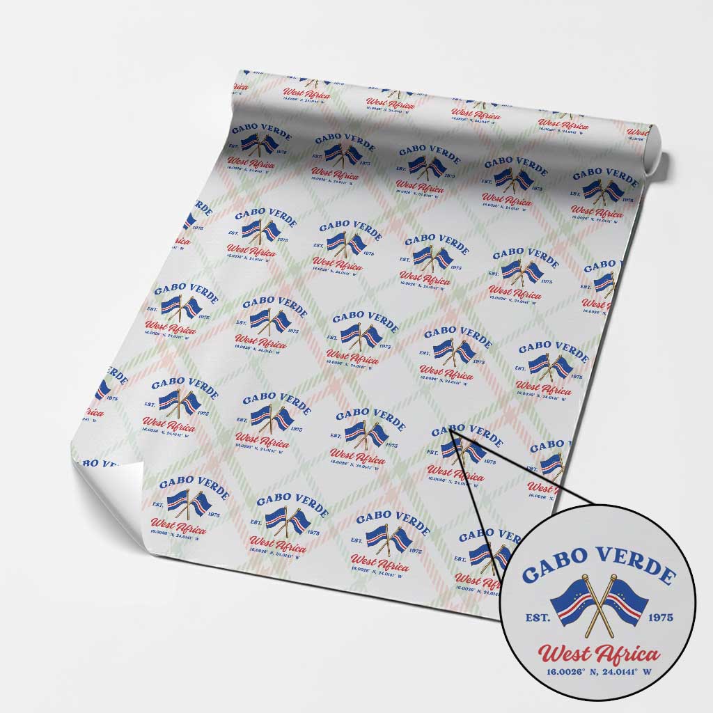 Cabo Verde West Africa Crossed Flags Wrapping Paper Roll Cape Verde Est 1975 Retro National Pride
