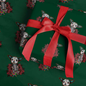 Calavera Chihuahua Wrapping Paper Roll Pinata Dia De Los Muertos Mexican TS14 Green Print Your Wear