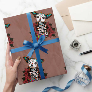 Calavera Chihuahua Wrapping Paper Roll Pinata Dia De Los Muertos Mexican TS14 Mocha Print Your Wear