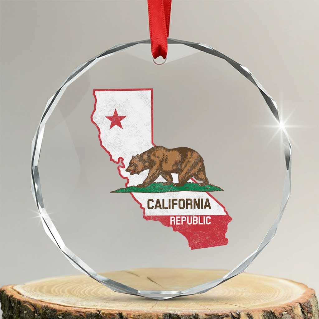 California Republic Cali Map Flag Distressed Style Crystal Glass Ornament TS14 Transparent Glass 3'' Circle Print Your Wear