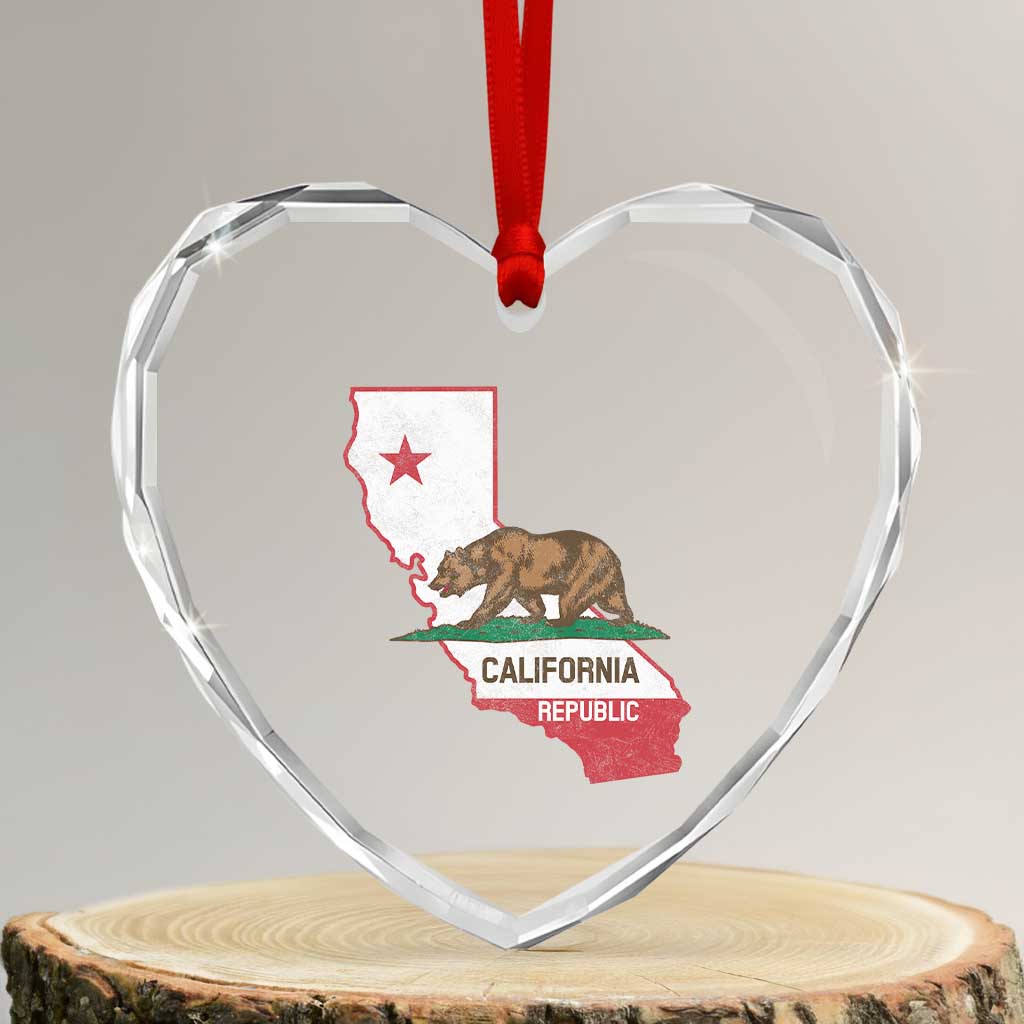 California Republic Cali Map Flag Distressed Style Heart Crystal Glass Ornament TS14 Transparent Glass 3'' Heart Print Your Wear