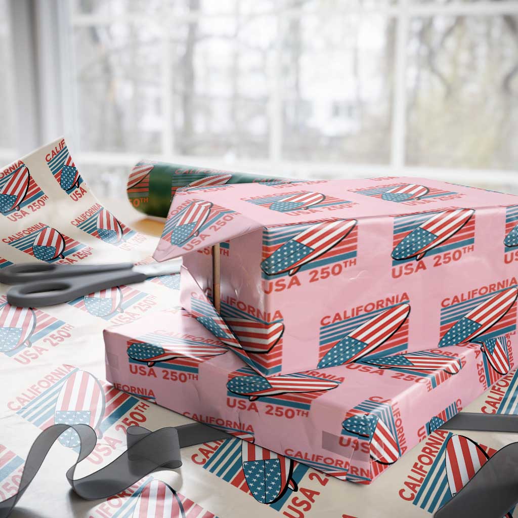 California USA 250th Anniversary Wrapping Paper Roll US Semiquincentennial Patriotic Surfboard Graphic TS02 Light Pink Print Your Wear