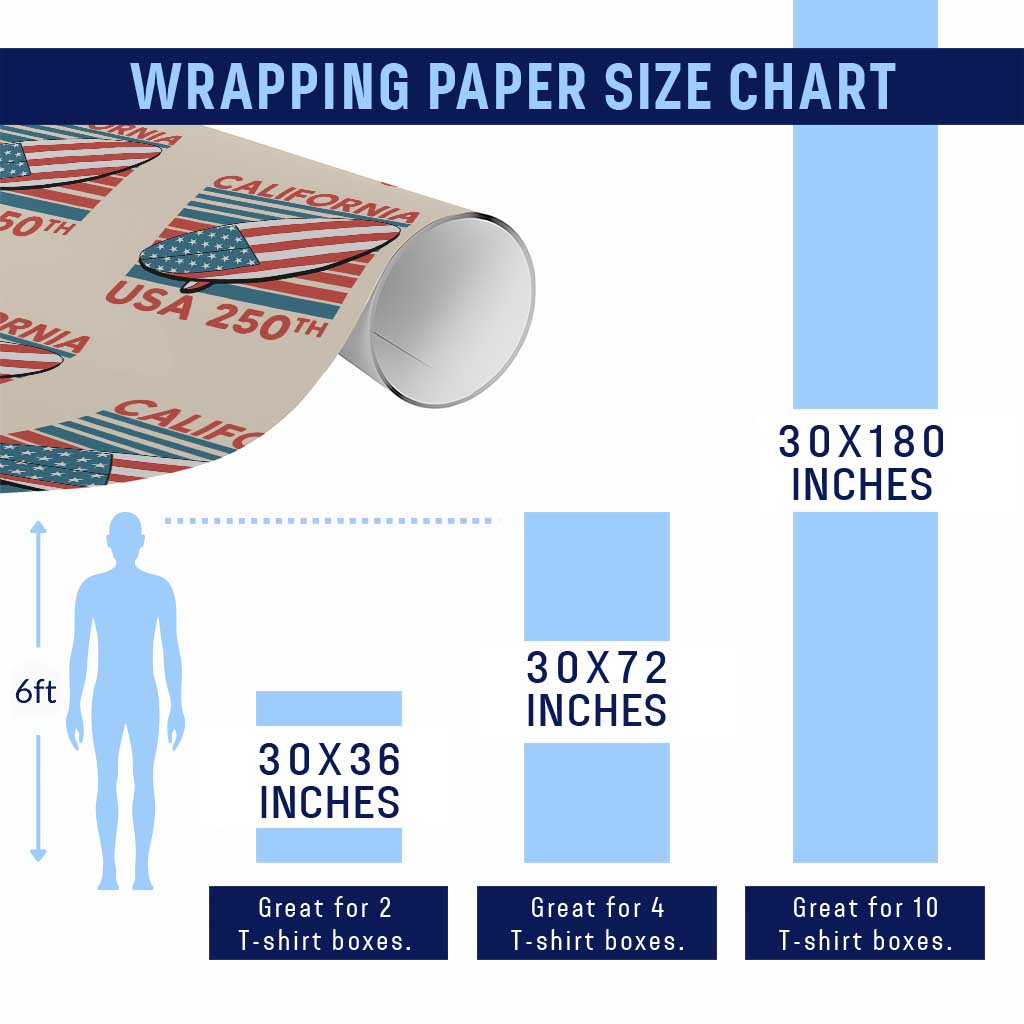 California USA 250th Anniversary Wrapping Paper Roll US Semiquincentennial Patriotic Surfboard Graphic TS02 Print Your Wear