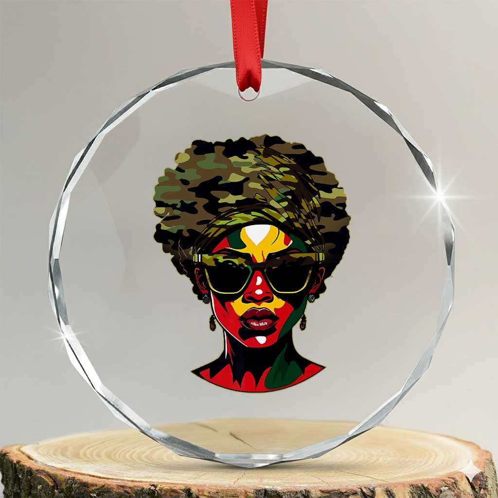 Camo African American Women Juneteenth Celebrating Black Freedom Day Crystal Glass Ornament TS11 Transparent Glass 3'' Circle Print Your Wear