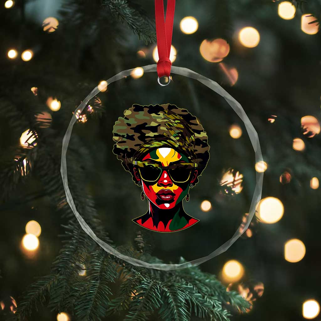 Camo African American Women Juneteenth Celebrating Black Freedom Day Crystal Glass Ornament TS11 Print Your Wear
