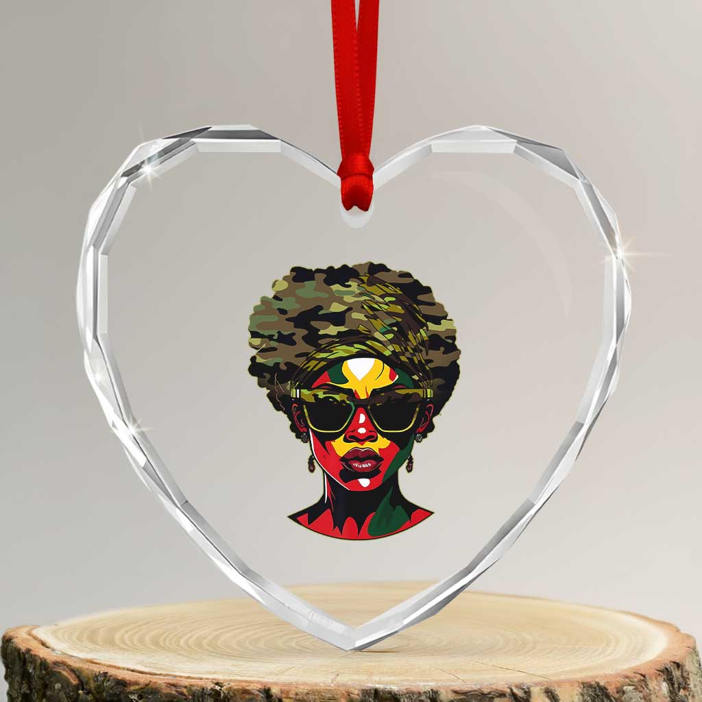 Camo African American Women Juneteenth Celebrating Black Freedom Day Heart Crystal Glass Ornament TS11 Transparent Glass 3'' Heart Print Your Wear