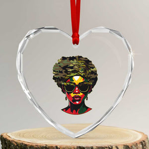 Camo African American Women Juneteenth Celebrating Black Freedom Day Heart Crystal Glass Ornament TS11 Transparent Glass 3'' Heart Print Your Wear