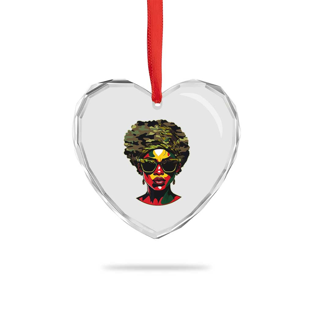 Camo African American Women Juneteenth Celebrating Black Freedom Day Heart Crystal Glass Ornament TS11 Print Your Wear