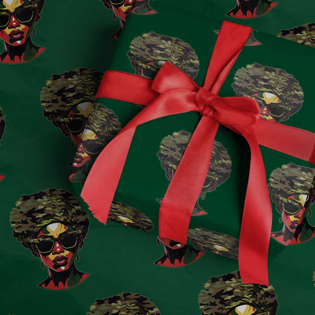 Camo African American Women Juneteenth Celebrating Black Freedom Day Wrapping Paper Roll TS11 Green Print Your Wear