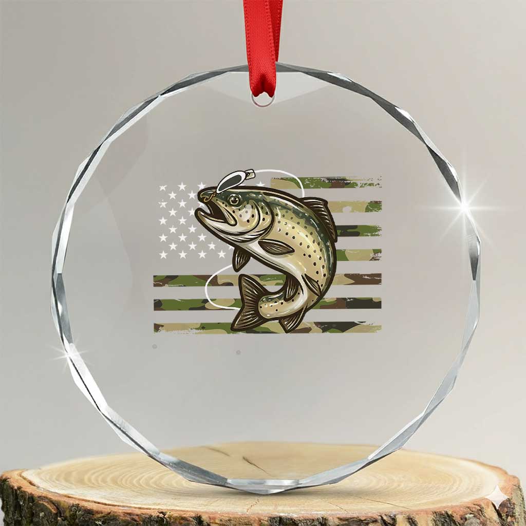 Camo Bass Fishing Crystal Glass Ornament Patriotic US Flag Fisherman TS10 Transparent Glass 3'' Circle Print Your Wear