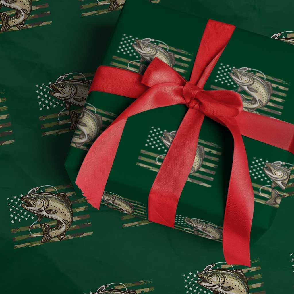 Camo Bass Fishing Wrapping Paper Roll Patriotic US Flag Fisherman TS10 Green Print Your Wear