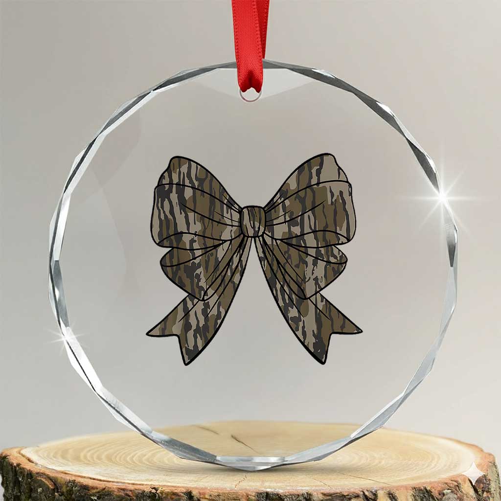 Camo Coquette Bow Duck Hunting Crystal Glass Ornament Retro Camouflage TS02 Transparent Glass 3'' Circle Print Your Wear
