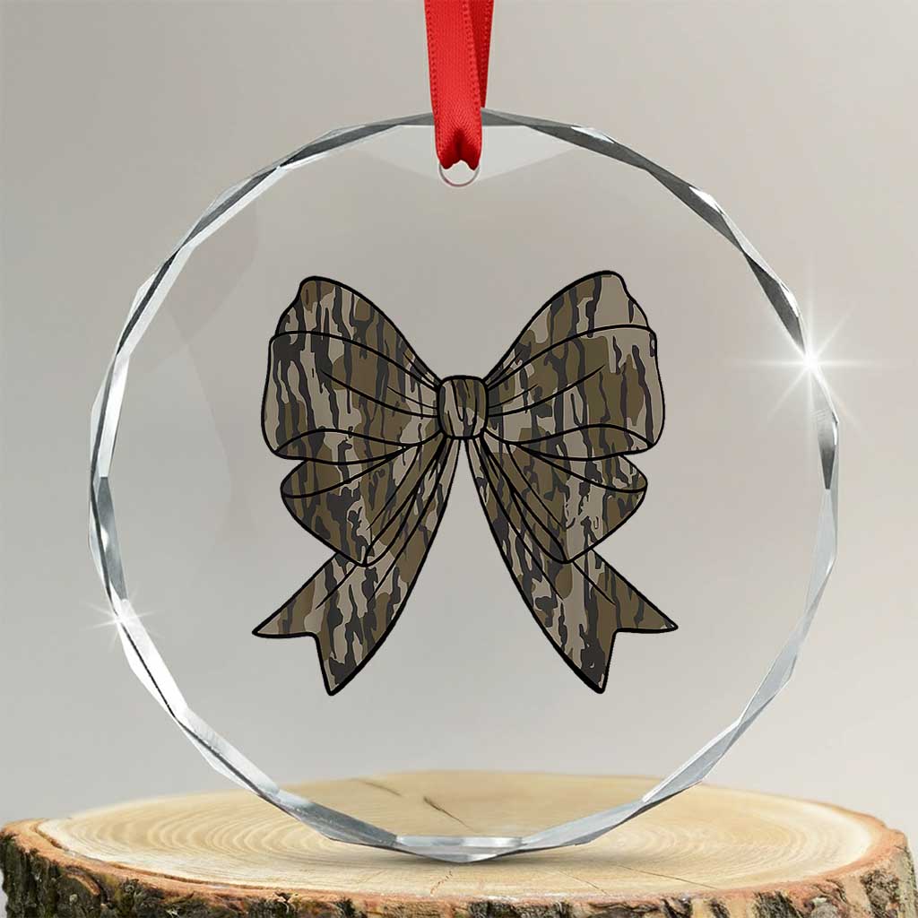 Camo Coquette Bow Duck Hunting Crystal Glass Ornament Retro Camouflage TS02 Transparent Glass 3'' Circle Print Your Wear