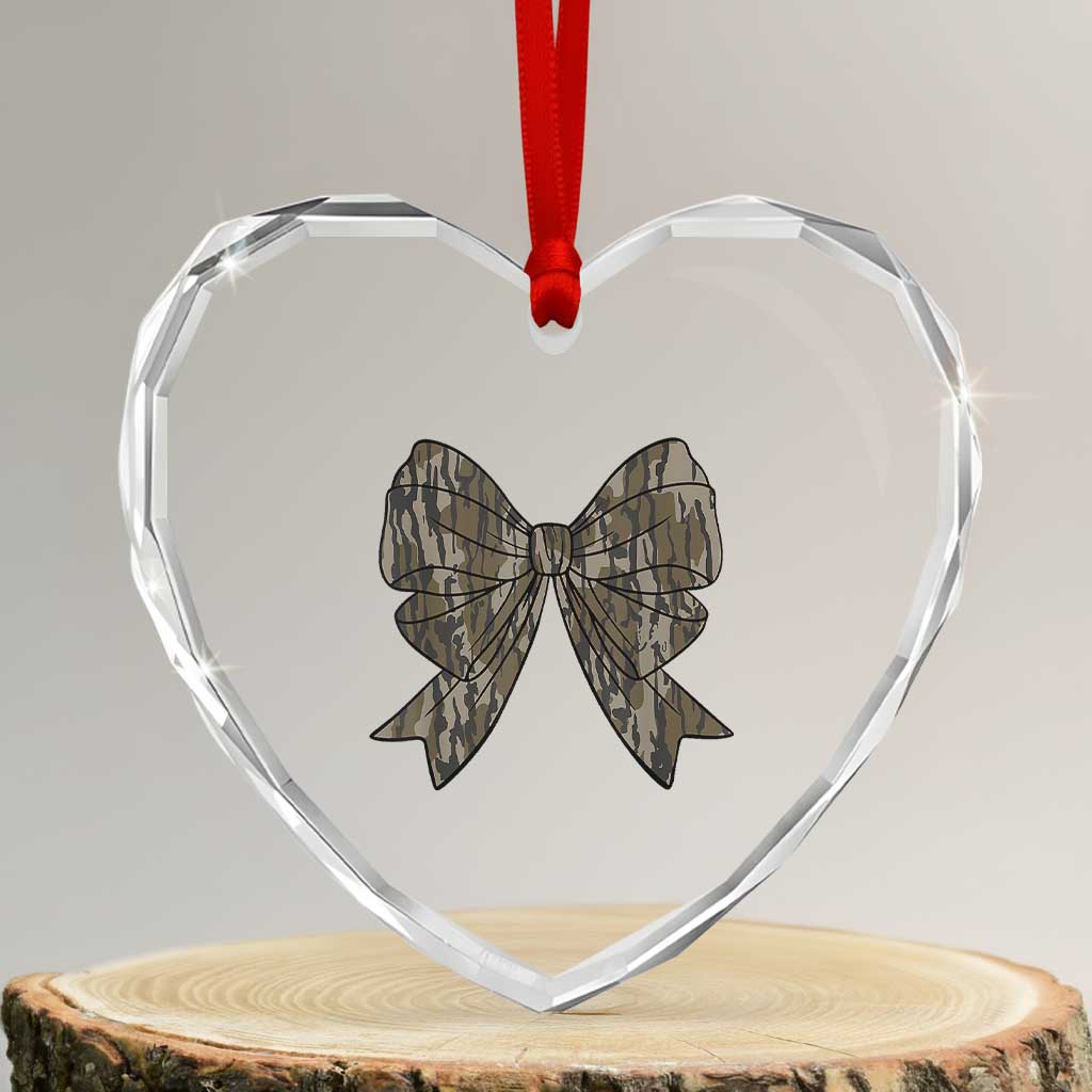 Camo Coquette Bow Duck Hunting Heart Crystal Glass Ornament Retro Camouflage TS02 Transparent Glass 3'' Heart Print Your Wear