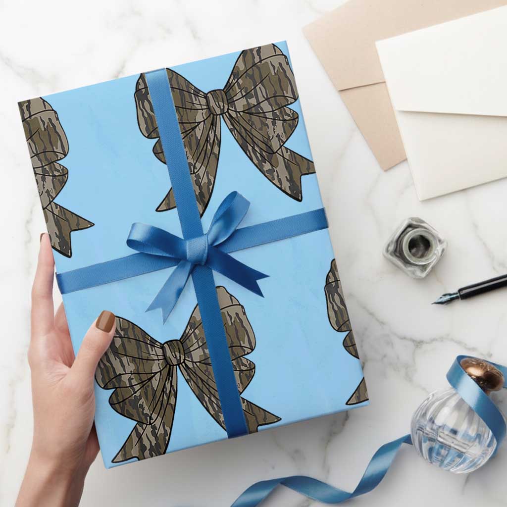 Camo Coquette Bow Duck Hunting Wrapping Paper Roll Retro Camouflage TS02 Light Blue Print Your Wear