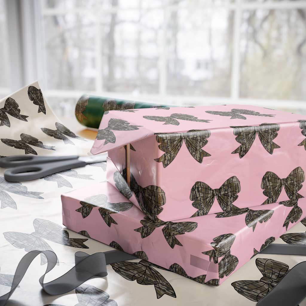 Camo Coquette Bow Duck Hunting Wrapping Paper Roll Retro Camouflage TS02 Light Pink Print Your Wear