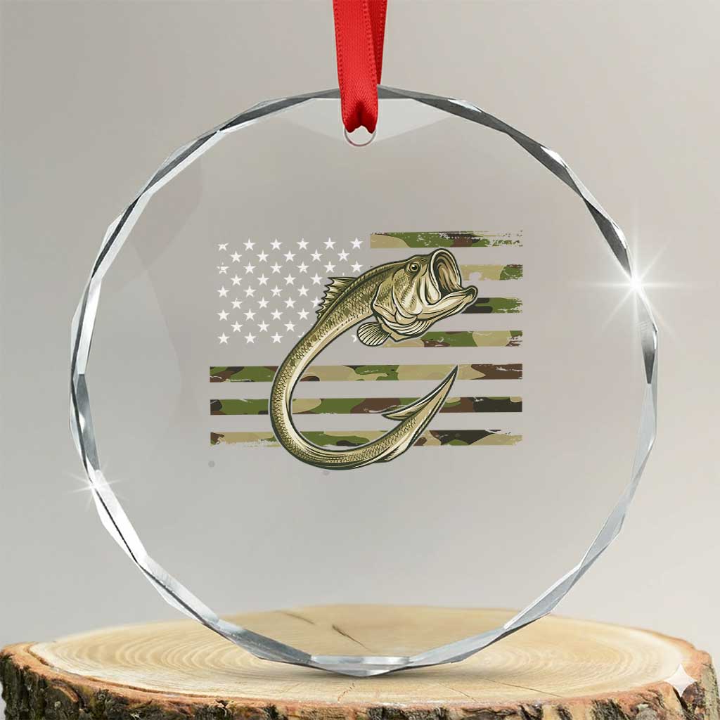 Camo Fish Hook Fishing Crystal Glass Ornament Patriotic US Flag Fisherman Camouflage Bass Fishing TS10 Transparent Glass 3'' Circle Print Your Wear