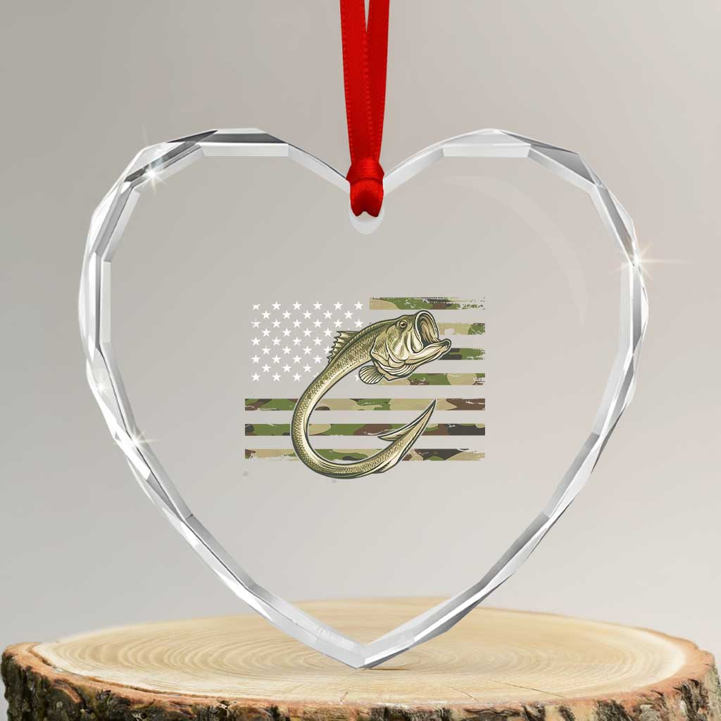 Camo Fish Hook Fishing Heart Crystal Glass Ornament Patriotic US Flag Fisherman Camouflage Bass Fishing TS10 Transparent Glass 3'' Heart Print Your Wear
