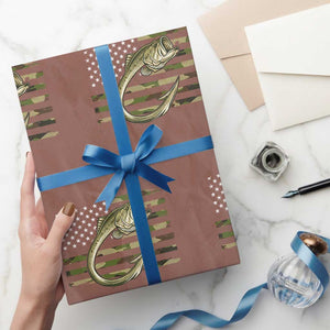 Camo Fish Hook Fishing Wrapping Paper Roll Patriotic US Flag Fisherman Camouflage Bass Fishing TS10 Mocha Print Your Wear