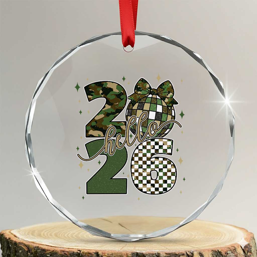 Camo Happy New Year Party 2026 Crystal Glass Ornament Camouflage Disco Ball TS11 Transparent Glass 3'' Circle Print Your Wear