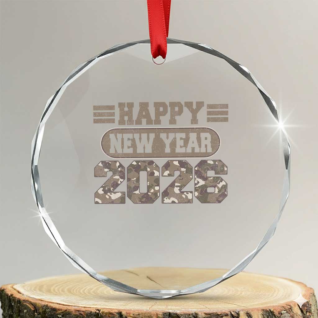 Camo Happy New Year Party 2026 Crystal Glass Ornament Camouflage NYE Party TS11 Transparent Glass 3'' Circle Print Your Wear