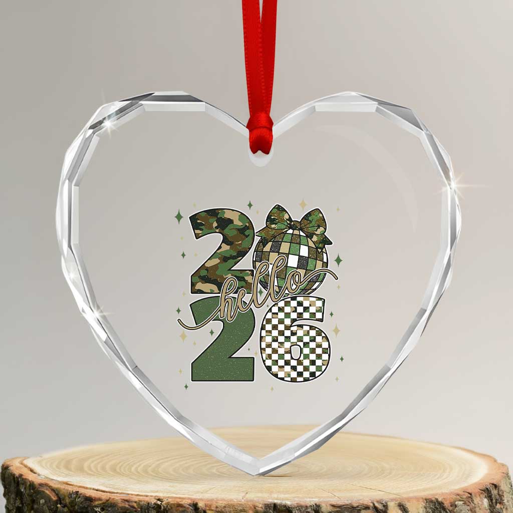 Camo Happy New Year Party 2026 Heart Crystal Glass Ornament Camouflage Disco Ball TS11 Transparent Glass 3'' Heart Print Your Wear