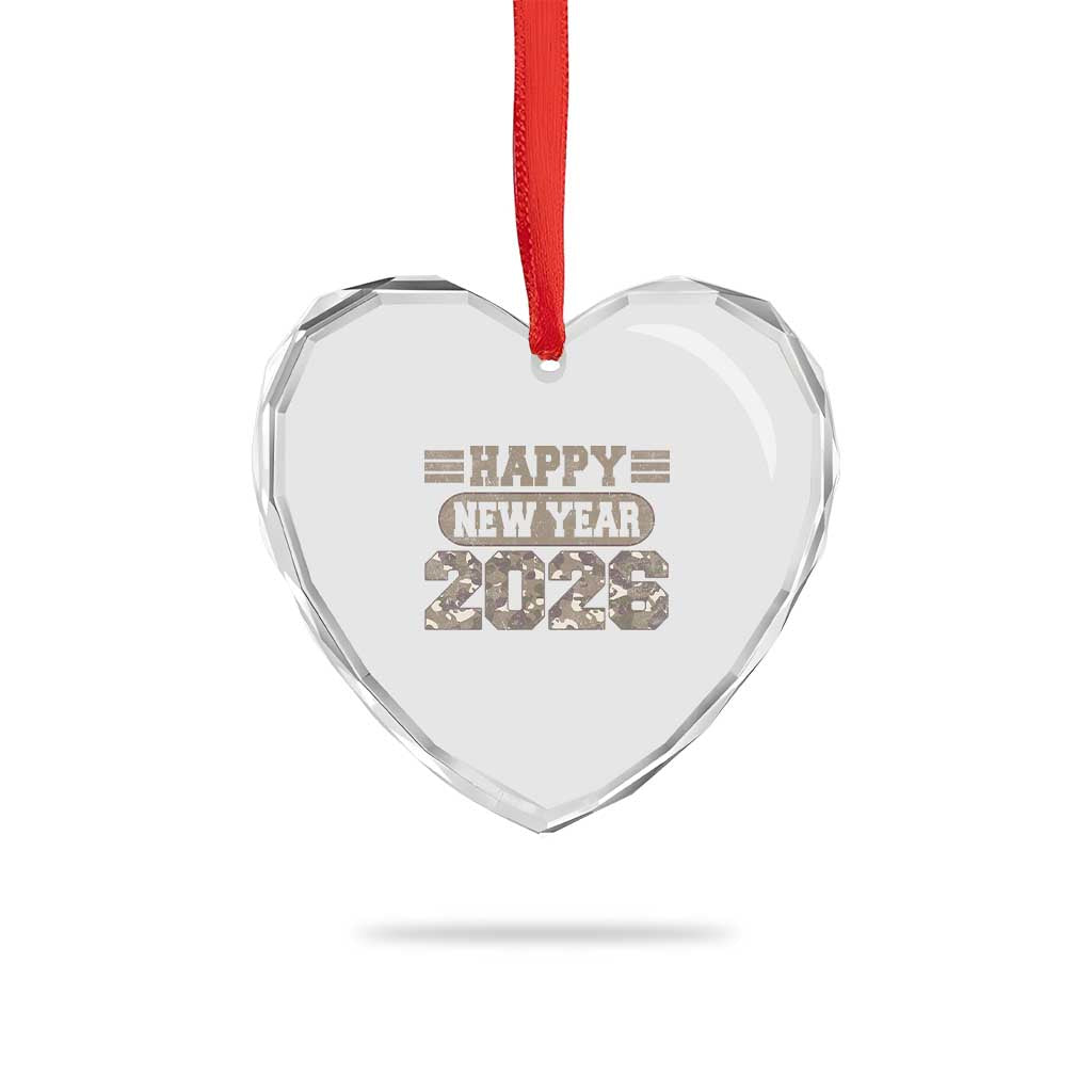Camo Happy New Year Party 2026 Heart Crystal Glass Ornament Camouflage NYE Party TS11 Print Your Wear