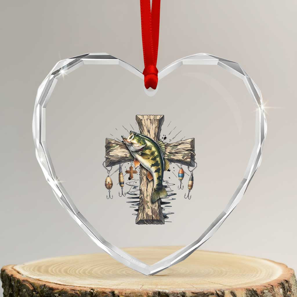 Camo Jesus Cross Fishing Heart Crystal Glass Ornament Faith Family Fishing Fathers Day TS12 Transparent Glass 3'' Heart Print Your Wear