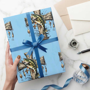 Camo Jesus Cross Fishing Wrapping Paper Roll Faith Family Fishing Fathers Day TS12 Light Blue Print Your Wear