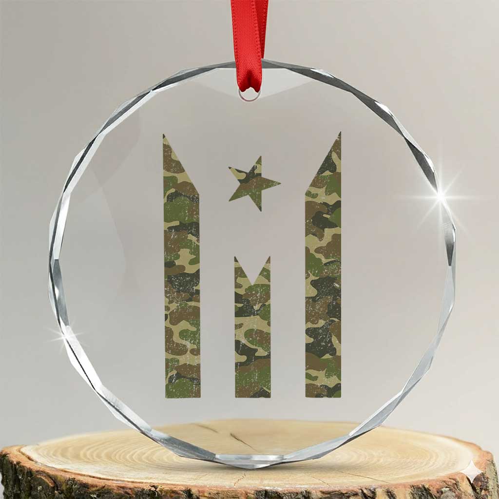 Camo Puerto Rico Flag Crystal Glass Ornament Hispanic Heritage Month Boricua Rican TS10 Transparent Glass 3'' Circle Print Your Wear
