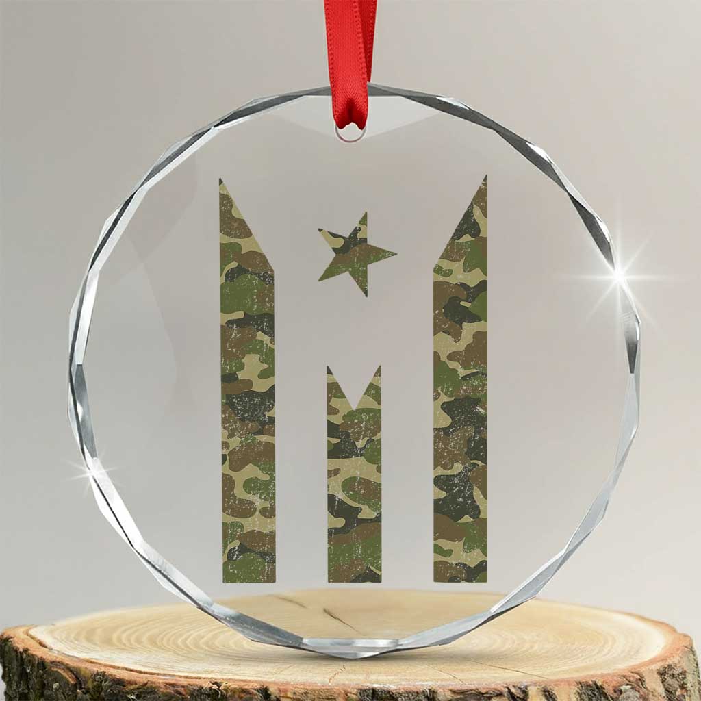 Camo Puerto Rico Flag Crystal Glass Ornament Hispanic Heritage Month Boricua Rican TS10 Transparent Glass 3'' Circle Print Your Wear