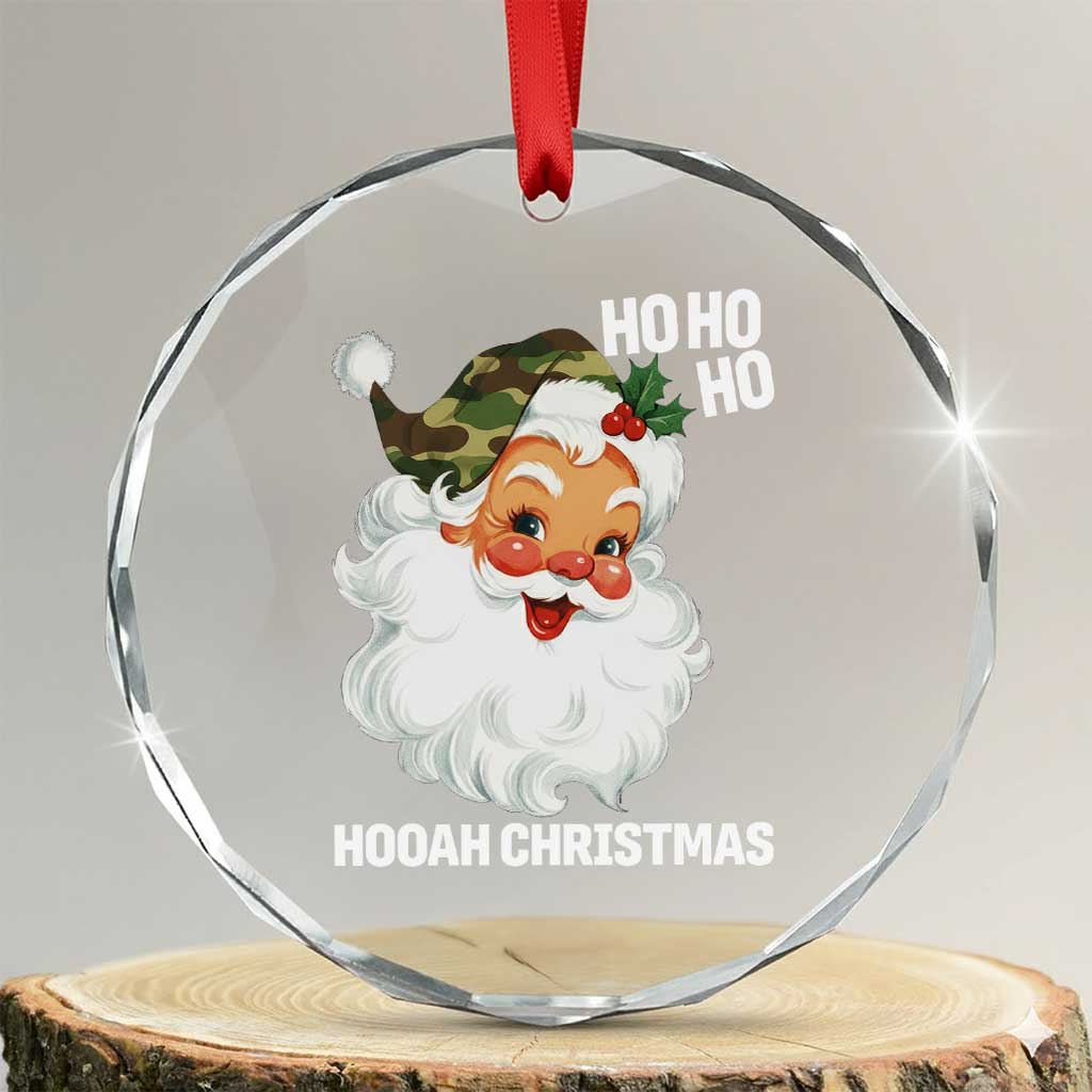 Camo Santa Christmas Crystal Glass Ornament Ho Ho Ho Hooah Christmas TS14 Transparent Glass 3'' Circle Print Your Wear