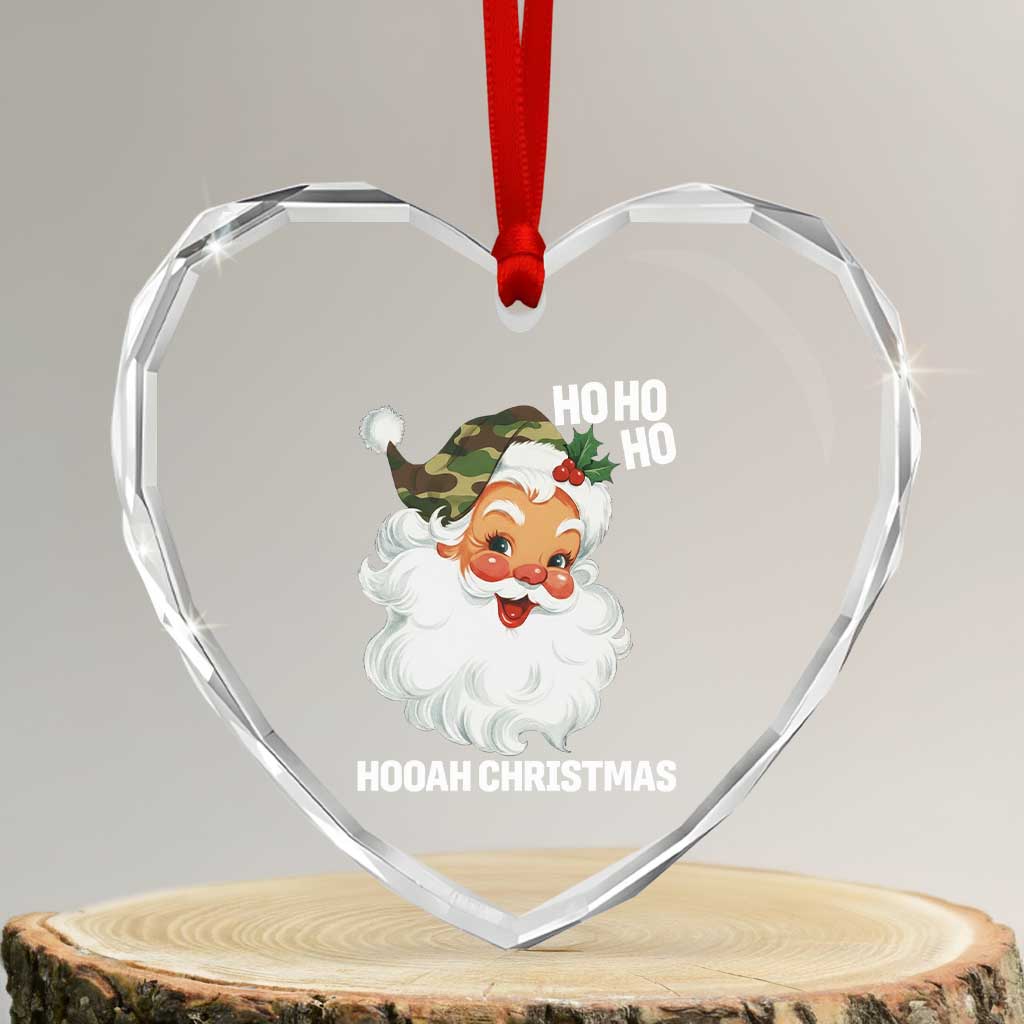 Camo Santa Christmas Heart Crystal Glass Ornament Ho Ho Ho Hooah Christmas TS14 Transparent Glass 3'' Heart Print Your Wear