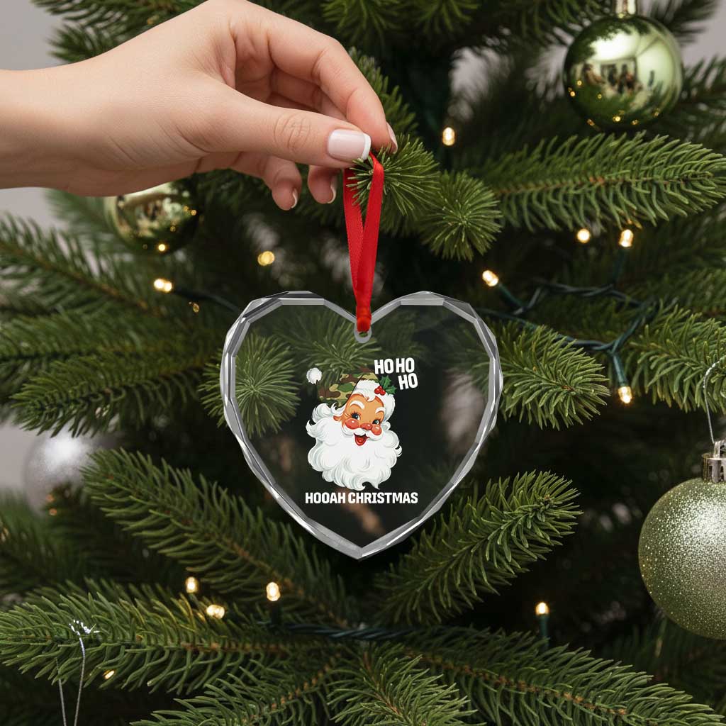 Camo Santa Christmas Heart Crystal Glass Ornament Ho Ho Ho Hooah Christmas TS14 Print Your Wear