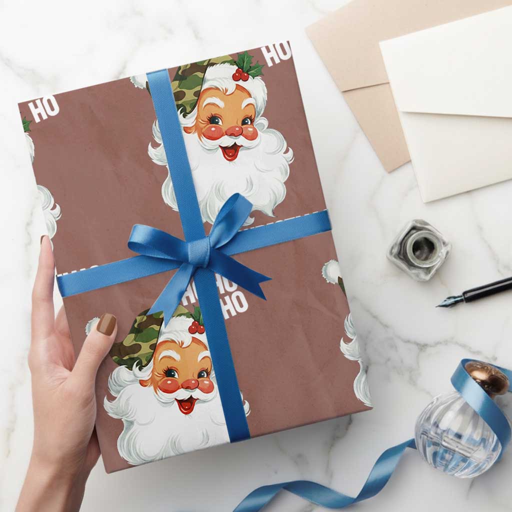 Camo Santa Christmas Wrapping Paper Roll Ho Ho Ho Hooah Christmas TS14 Mocha Print Your Wear