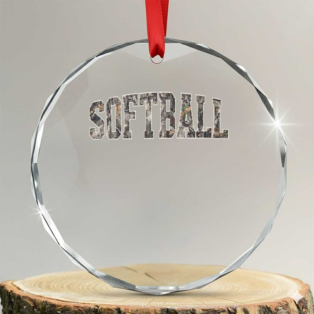 Camo Softball Crystal Glass Ornament Vintage Camouflage Softball Varsity Game Day TS10 Transparent Glass 3'' Circle Print Your Wear