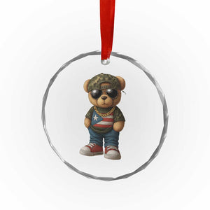 Camo Teddy Bear Puerto Rico Flag Crystal Glass Ornament Camouflage Rican Boricua - Print Your Wear