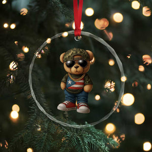 Camo Teddy Bear Puerto Rico Flag Crystal Glass Ornament Camouflage Rican Boricua - Print Your Wear