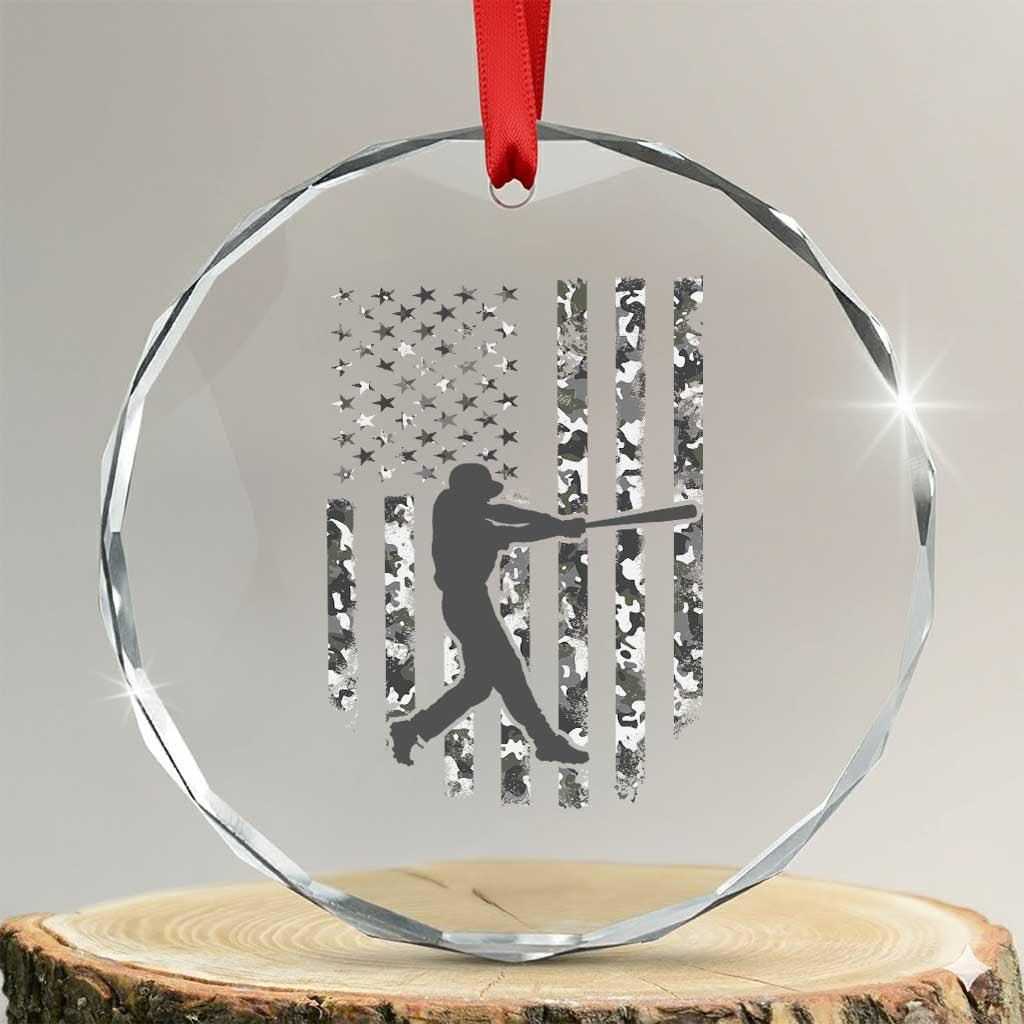 Camo US Flag Baseball Player Crystal Glass Ornament Retro Camouflage American Flag Patriotic TS10 Transparent Glass 3'' Circle Print Your Wear