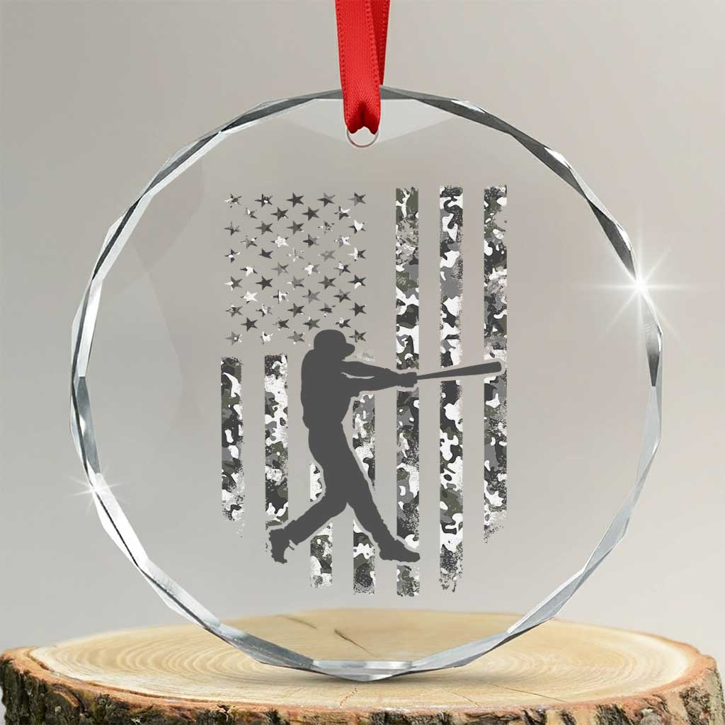 Camo US Flag Baseball Player Crystal Glass Ornament Retro Camouflage American Flag Patriotic TS10 Transparent Glass 3'' Circle Print Your Wear
