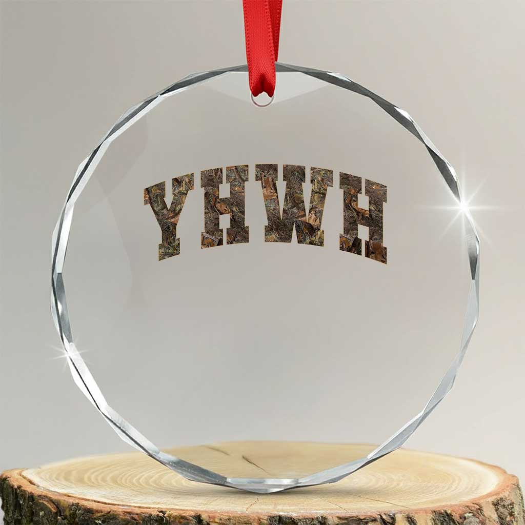 Camo YHWH Crystal Glass Ornament Christianity Jesus Preppy Christian Faith Bible Verse TS10 Transparent Glass 3'' Circle Print Your Wear