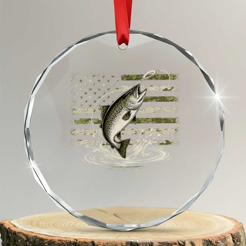 Camouflage American Flag Trout Fishing Crystal Glass Ornament Patriotic Saltwater Angler Gift Sea Fishing Lovers TS10 Transparent Glass 3'' Circle Print Your Wear