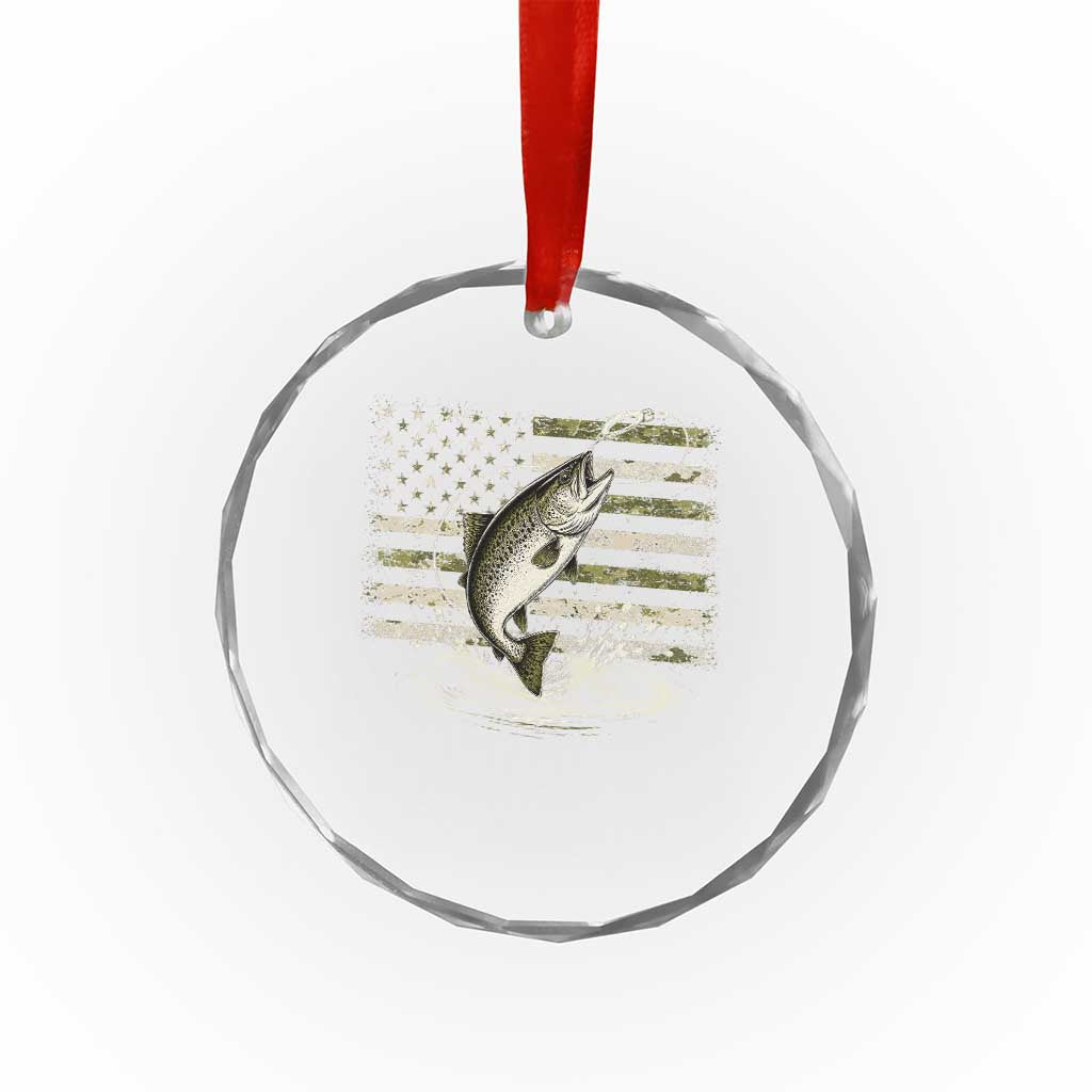 Camouflage American Flag Trout Fishing Crystal Glass Ornament Patriotic Saltwater Angler Gift Sea Fishing Lovers
