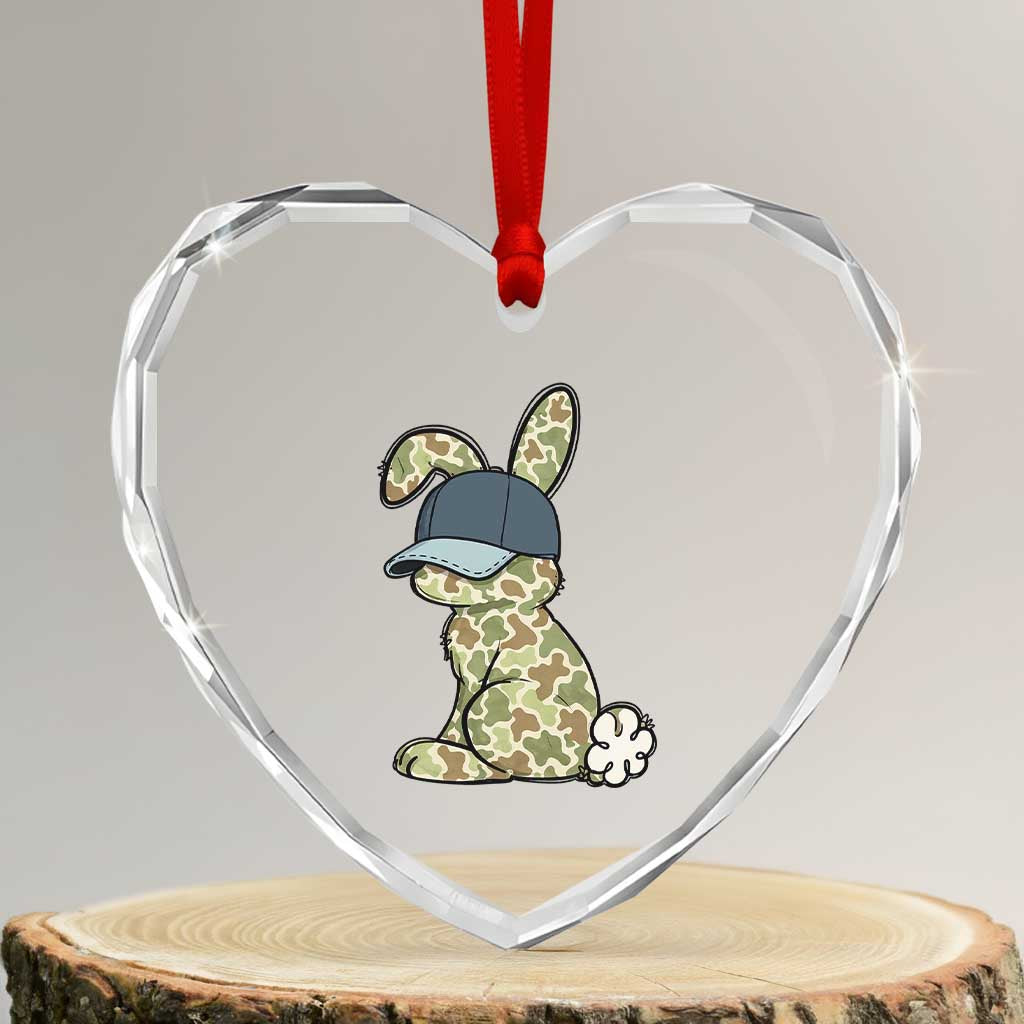 Camouflage Bunny Heart Crystal Glass Ornament Funny Hunter Easter Gift TS12 Transparent Glass 3'' Heart Print Your Wear