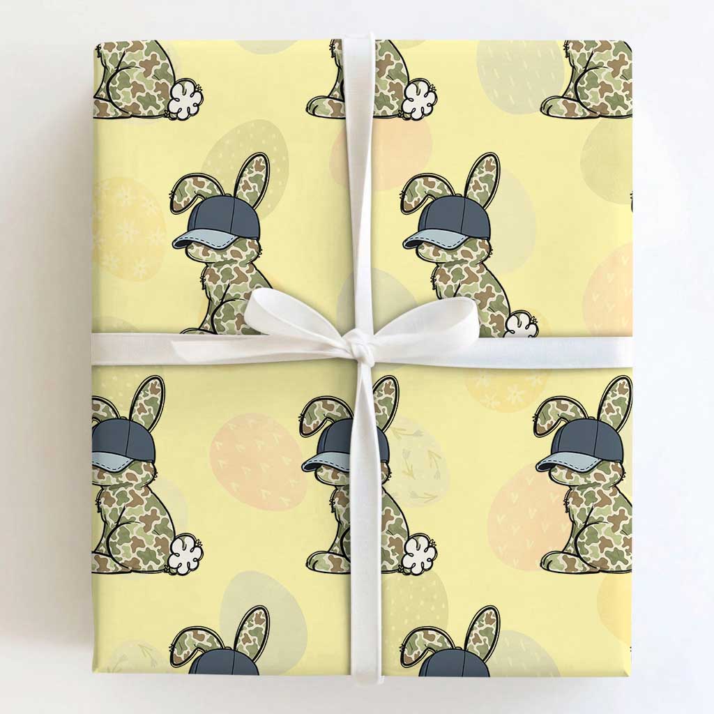 Camouflage Bunny Wrapping Paper Roll Funny Hunter Easter Gift TS12 Light Yellow Print Your Wear