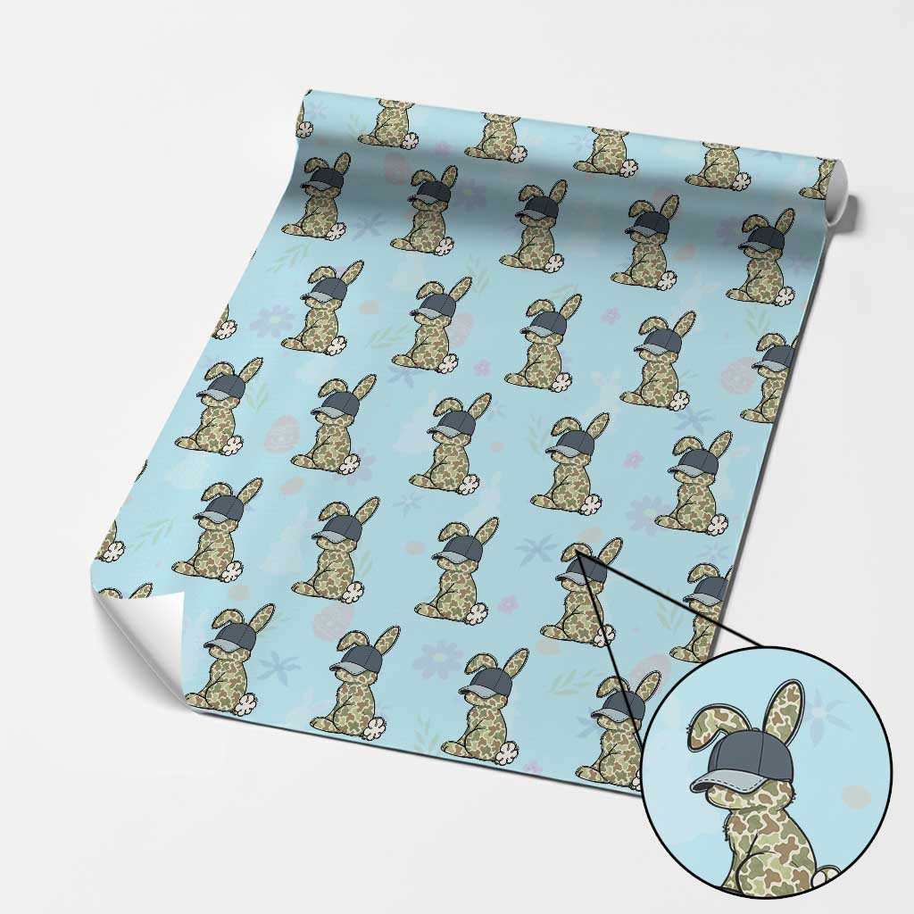 Camouflage Bunny Wrapping Paper Roll Funny Hunter Easter Gift TS12 Light Blue Print Your Wear