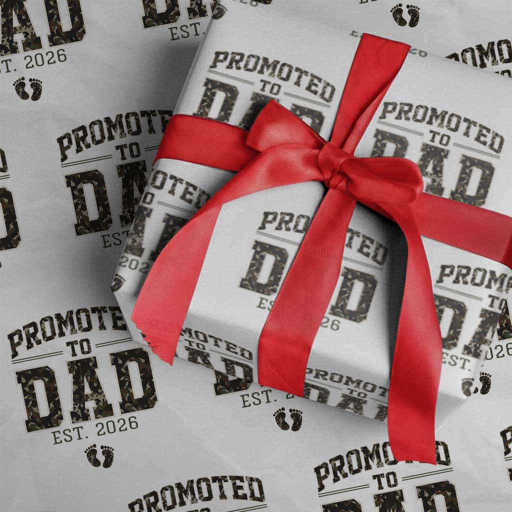Camouflage Promoted To Dad Est 2026 Wrapping Paper Roll Camo Pregnancy Announcement Graphic TS12 White Print Your Wear